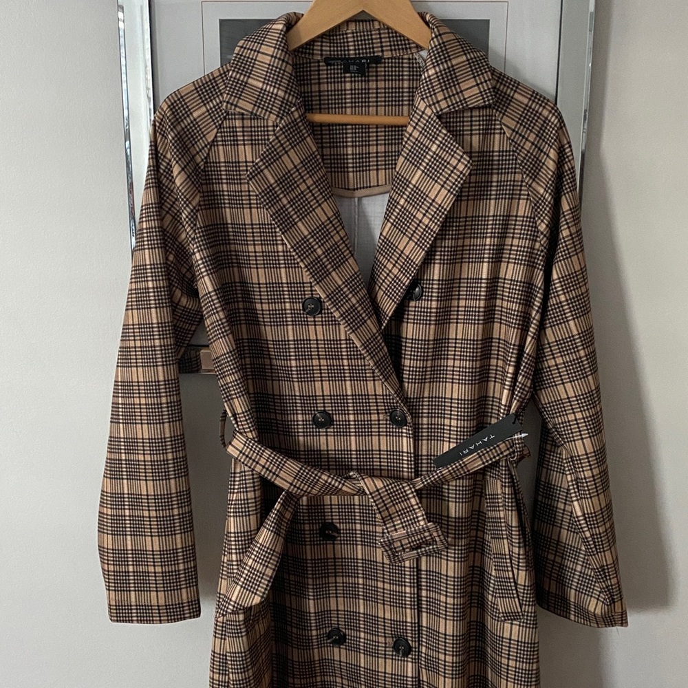 Tahari double-breasted belted car coat